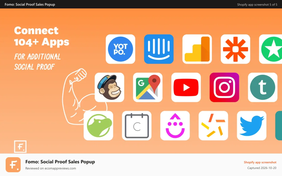 Fomo: Social Proof Sales Popup Shopify app screenshot: 100+ Integrations: Connect with your favorite apps