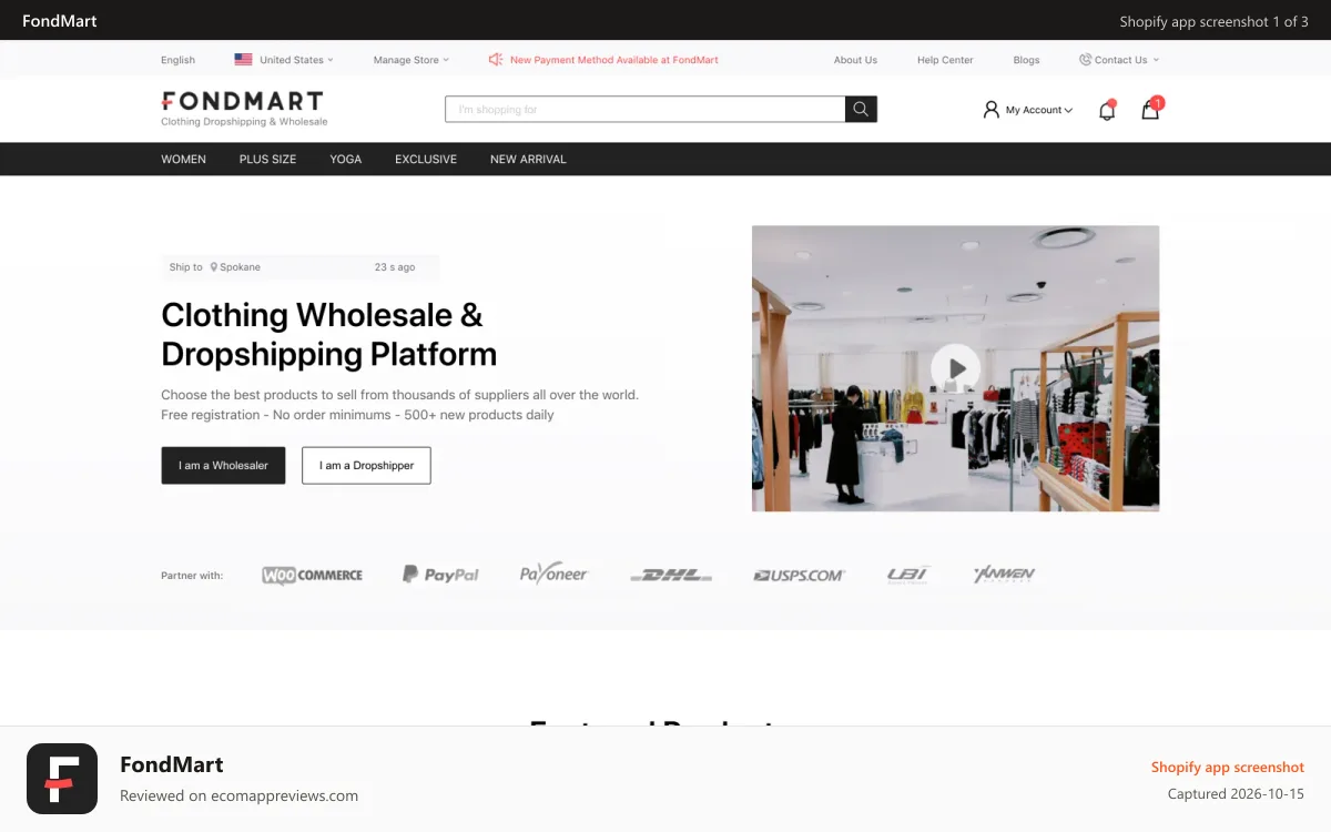 FondMart Shopify app screenshot: FondMart Home Page