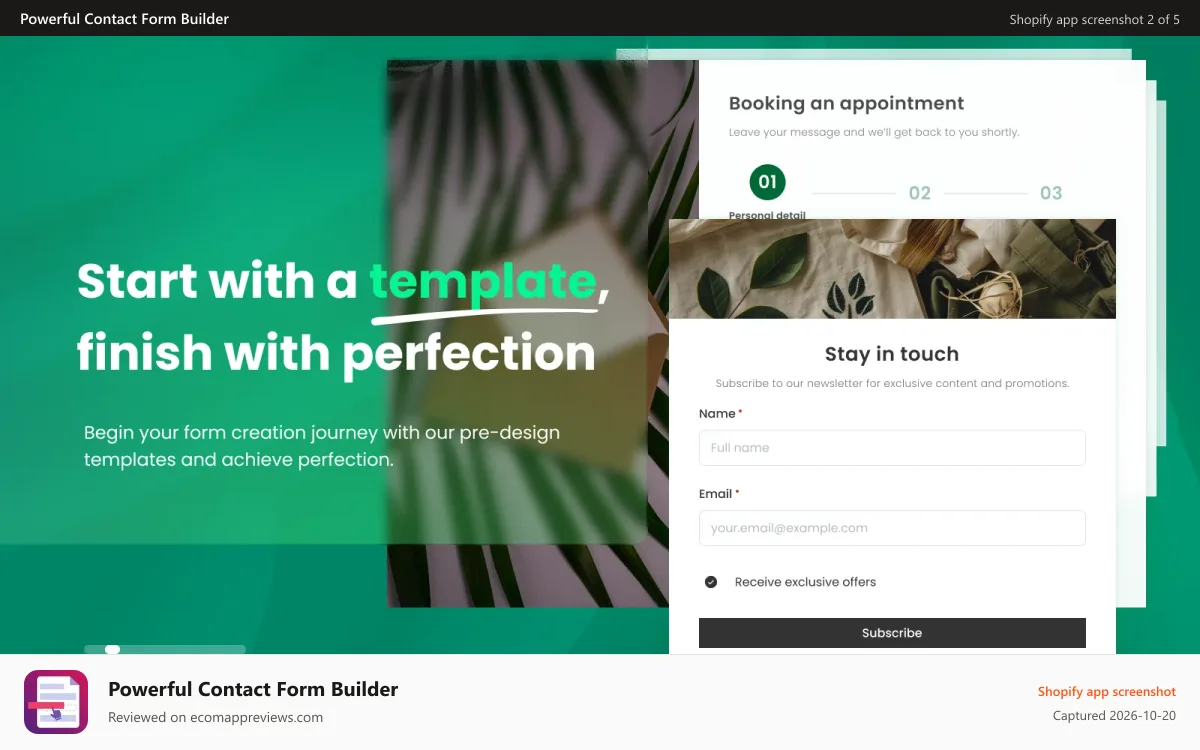 Powerful Contact Form Builder Shopify app screenshot: Modern design, easy to custom