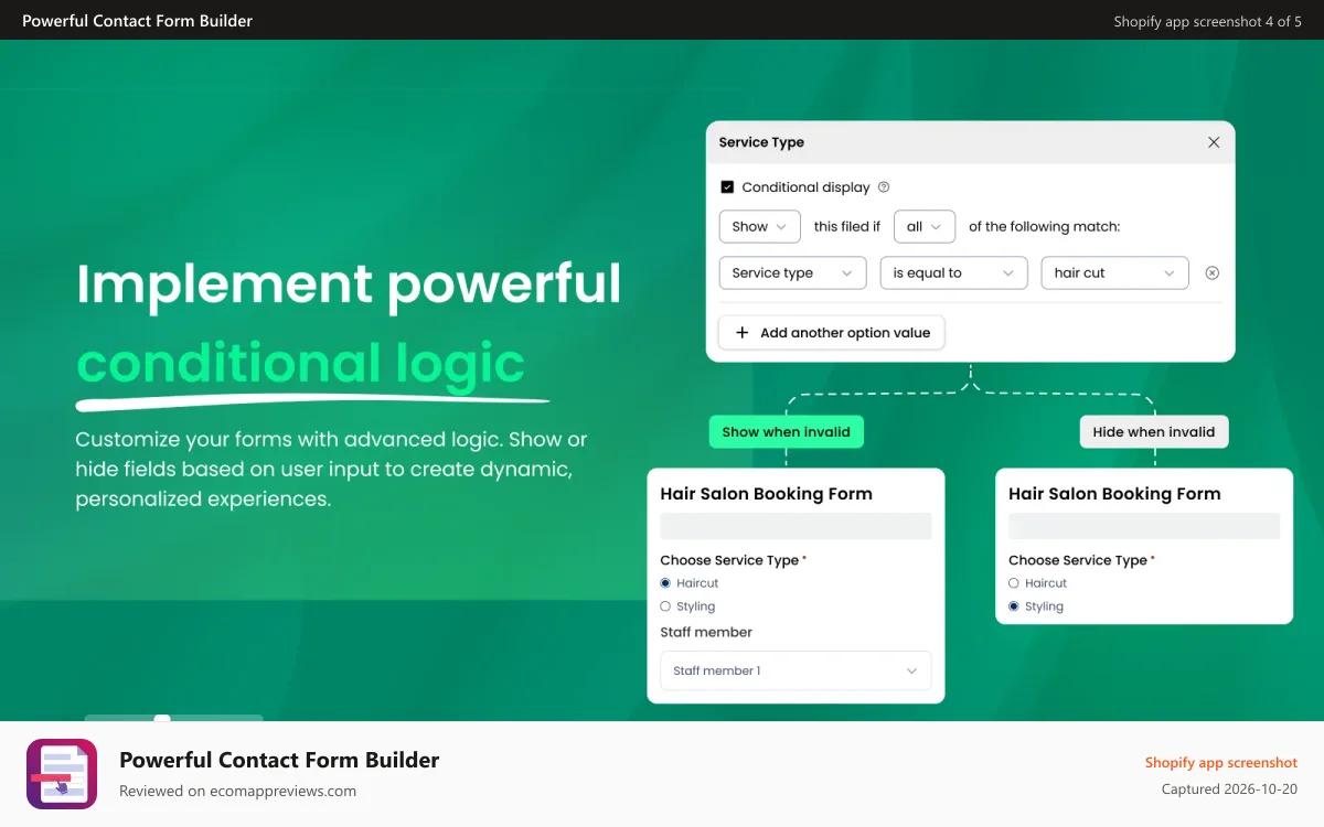 Powerful Contact Form Builder Shopify app screenshot: Box layout
