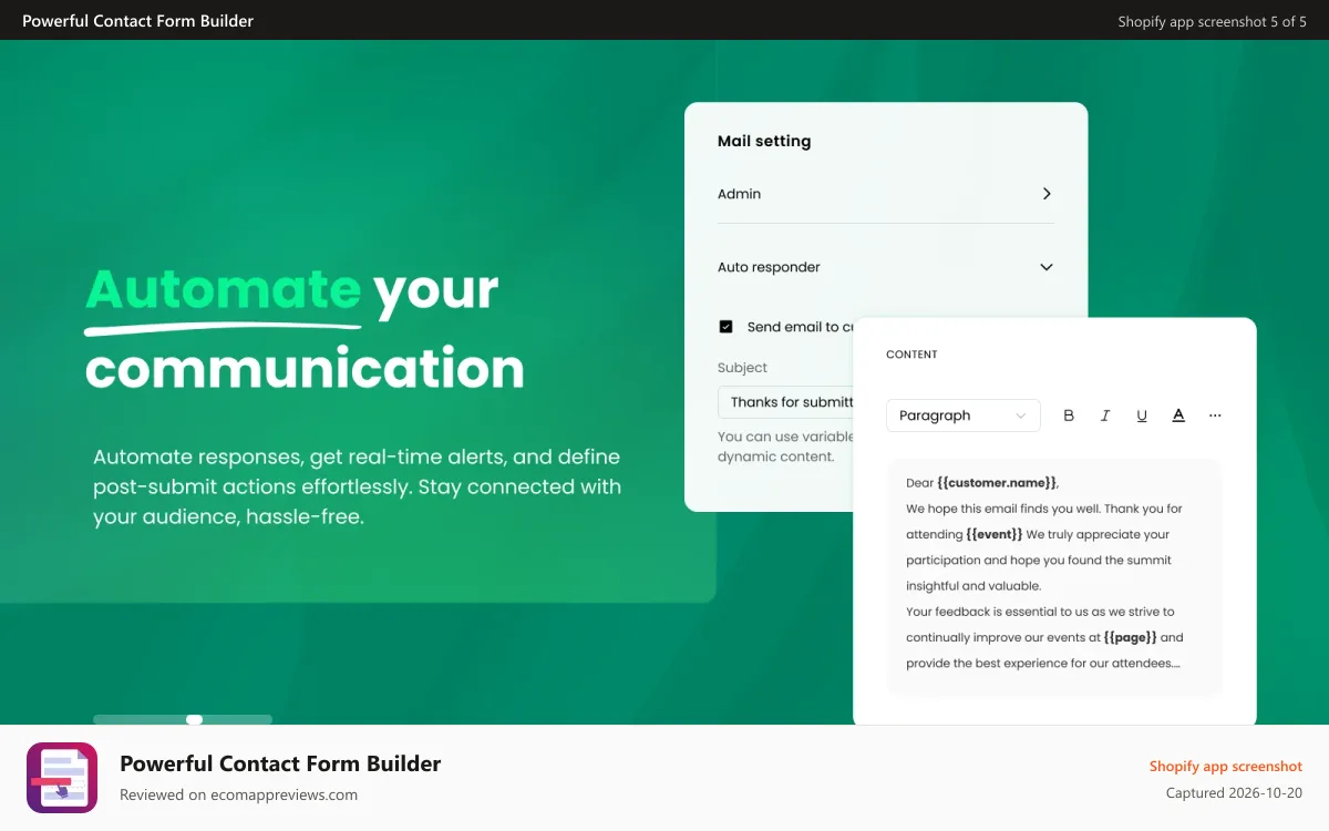 Powerful Contact Form Builder Shopify app screenshot: Condition logic in your form