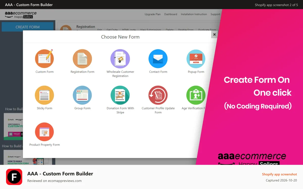 AAA ‑ Custom Form Builder Shopify app screenshot: Custom Registration Form Builder