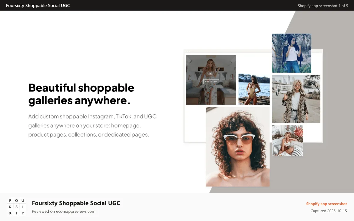 Foursixty Shoppable Social UGC Shopify app screenshot: Shop shoppable instagram and ugc with foursixty
