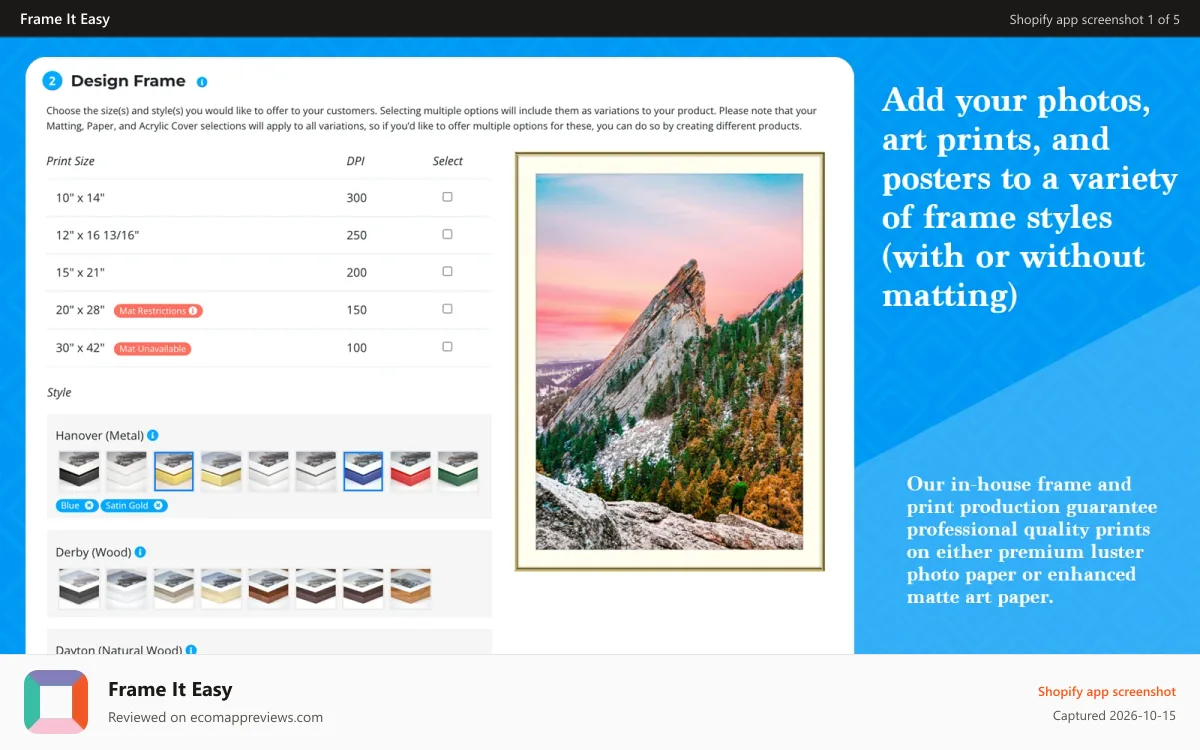Frame It Easy Shopify app screenshot: Upload your image