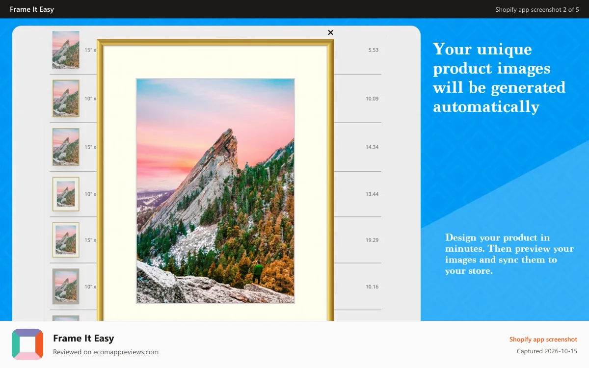Frame It Easy Shopify app screenshot: Design the frame