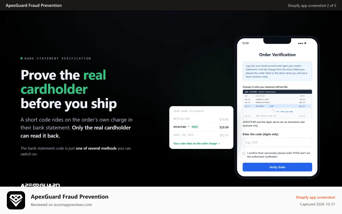 ApexGuard Fraud Prevention Shopify app screenshot: What FraudGuard Does – Shopify fraud prevention & protection
