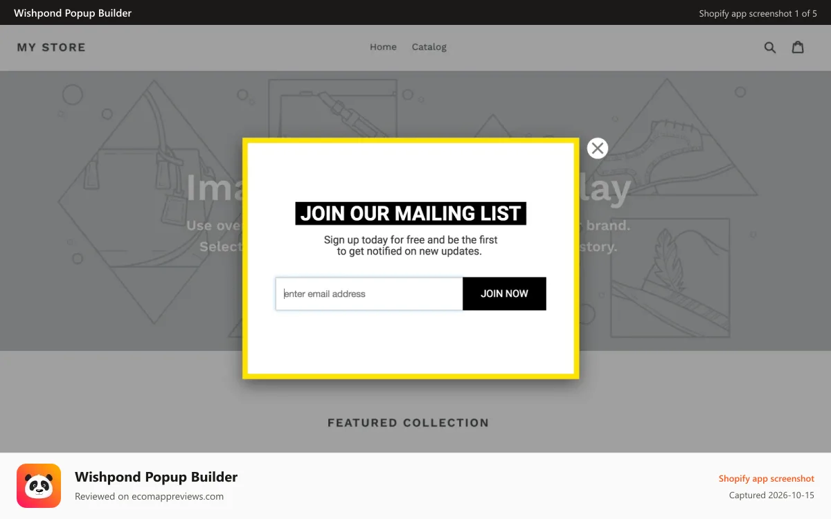 Wishpond Popup Builder Shopify app screenshot: Custom Popups and limited-time offer options