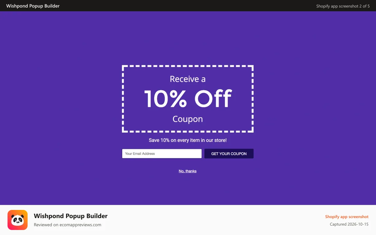 Wishpond Popup Builder Shopify app screenshot: Welcome Mat Example