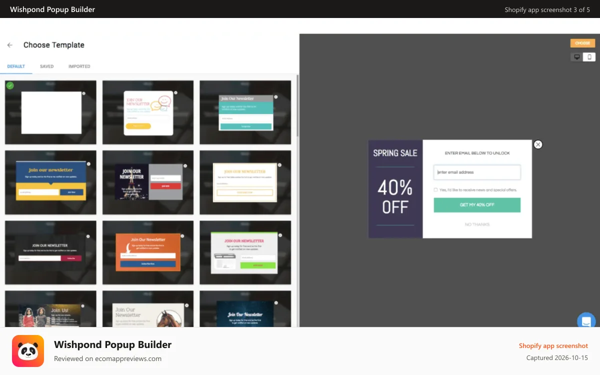 Wishpond Popup Builder Shopify app screenshot: Popup Templates