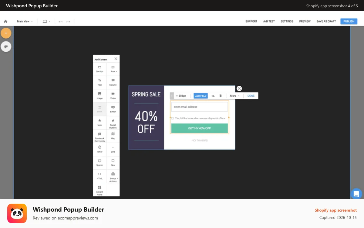 Wishpond Popup Builder Shopify app screenshot: Popup Builder