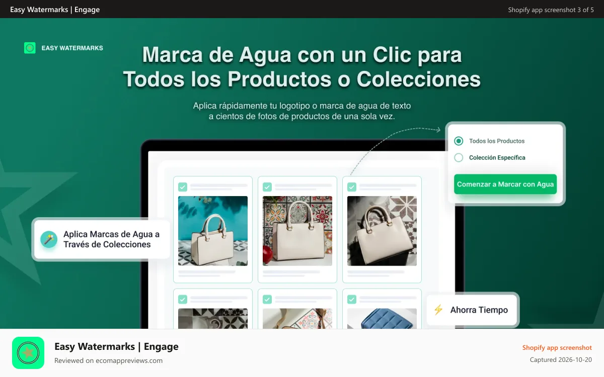 Easy Watermarks | Engage Shopify app screenshot: One-click bulk watermarking for all products