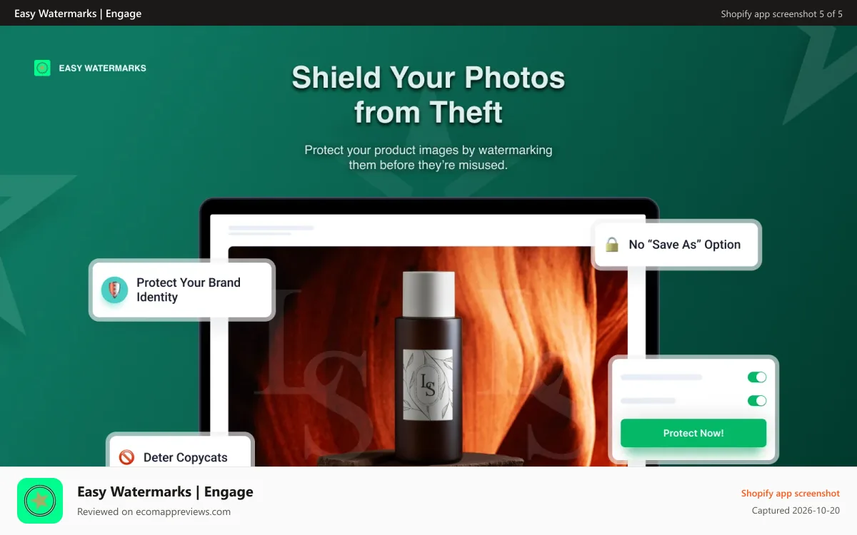 Easy Watermarks | Engage Shopify app screenshot: Shield Your Photos from Theft