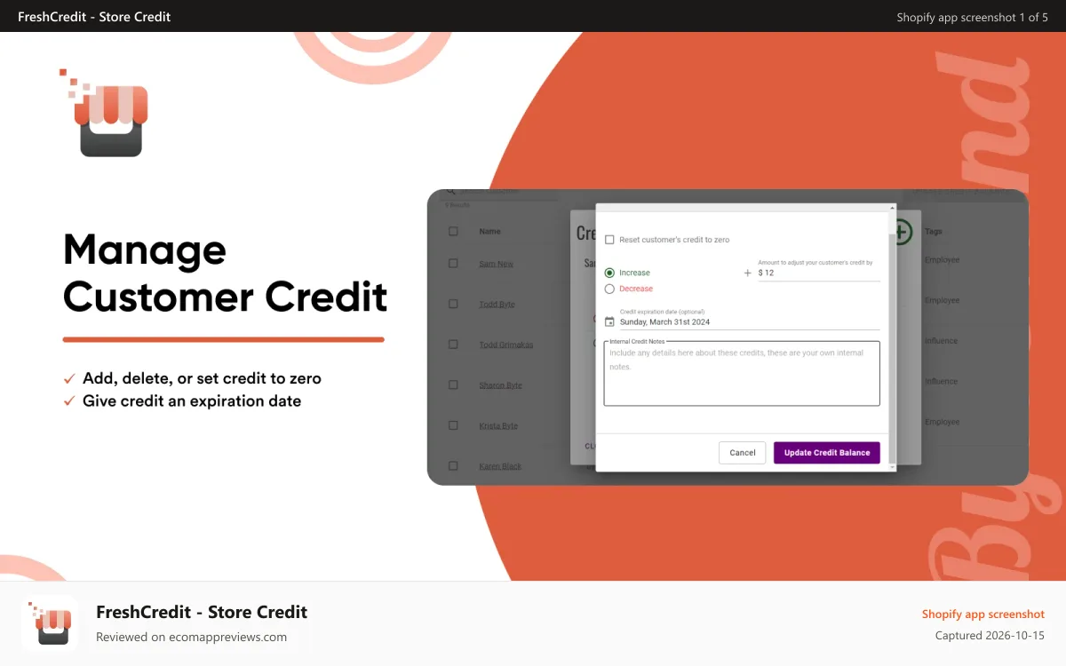 FreshCredit ‑ Store Credit Shopify app screenshot: Store Credit - store credit for your shop