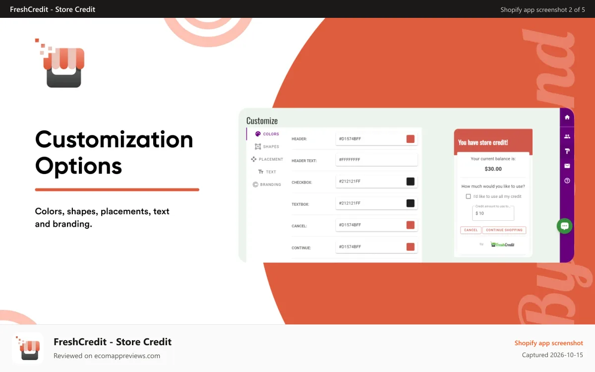 FreshCredit ‑ Store Credit Shopify app screenshot: Store Credit - fully customizable store credit