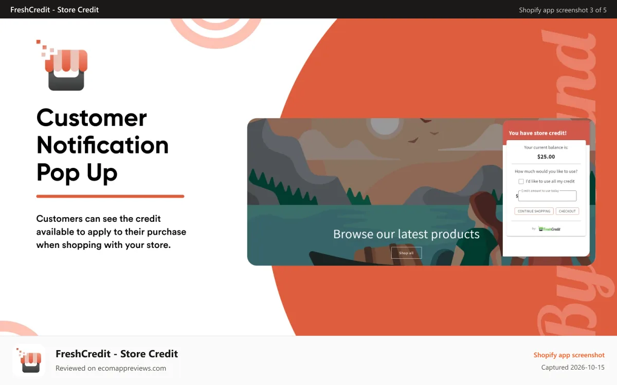 FreshCredit ‑ Store Credit Shopify app screenshot: Store Credit - no touch integration into your theme