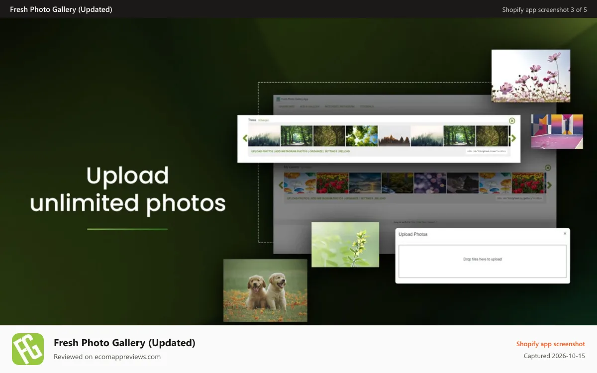Fresh Photo Gallery (Updated) Shopify app screenshot: Unlimited photo upload
