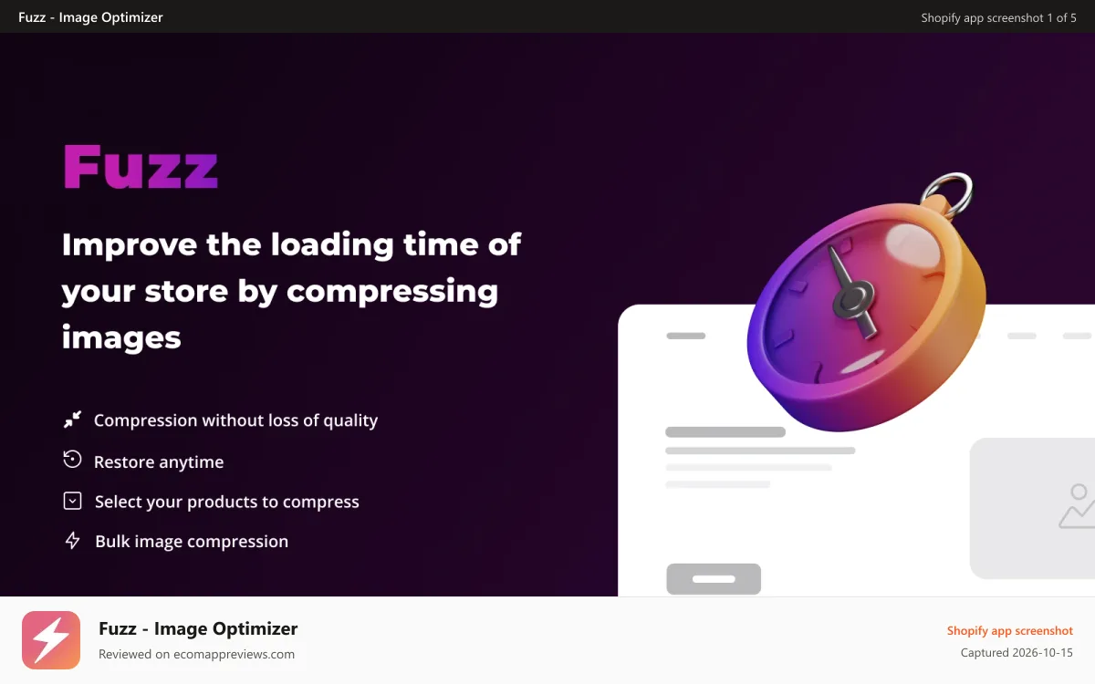 Fuzz ‑ Image Optimizer Shopify app screenshot: Fuzz Shopify App