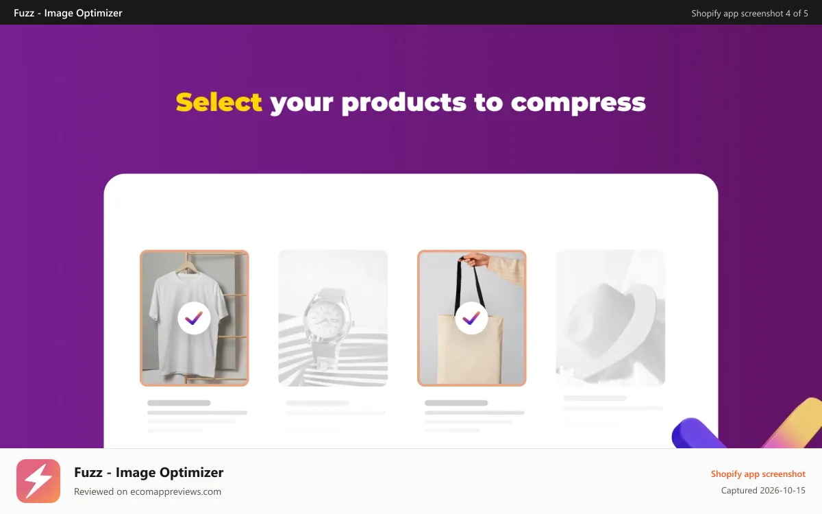 Fuzz ‑ Image Optimizer Shopify app screenshot: Select