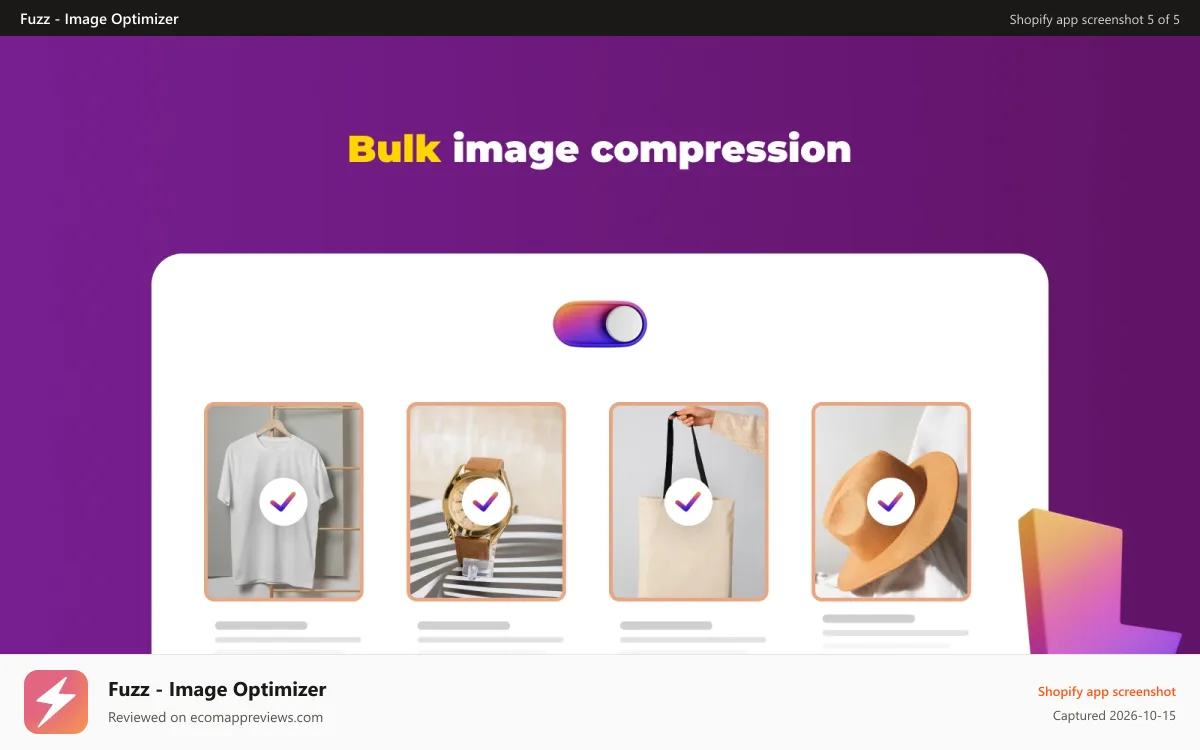Fuzz ‑ Image Optimizer Shopify app screenshot: Bulk