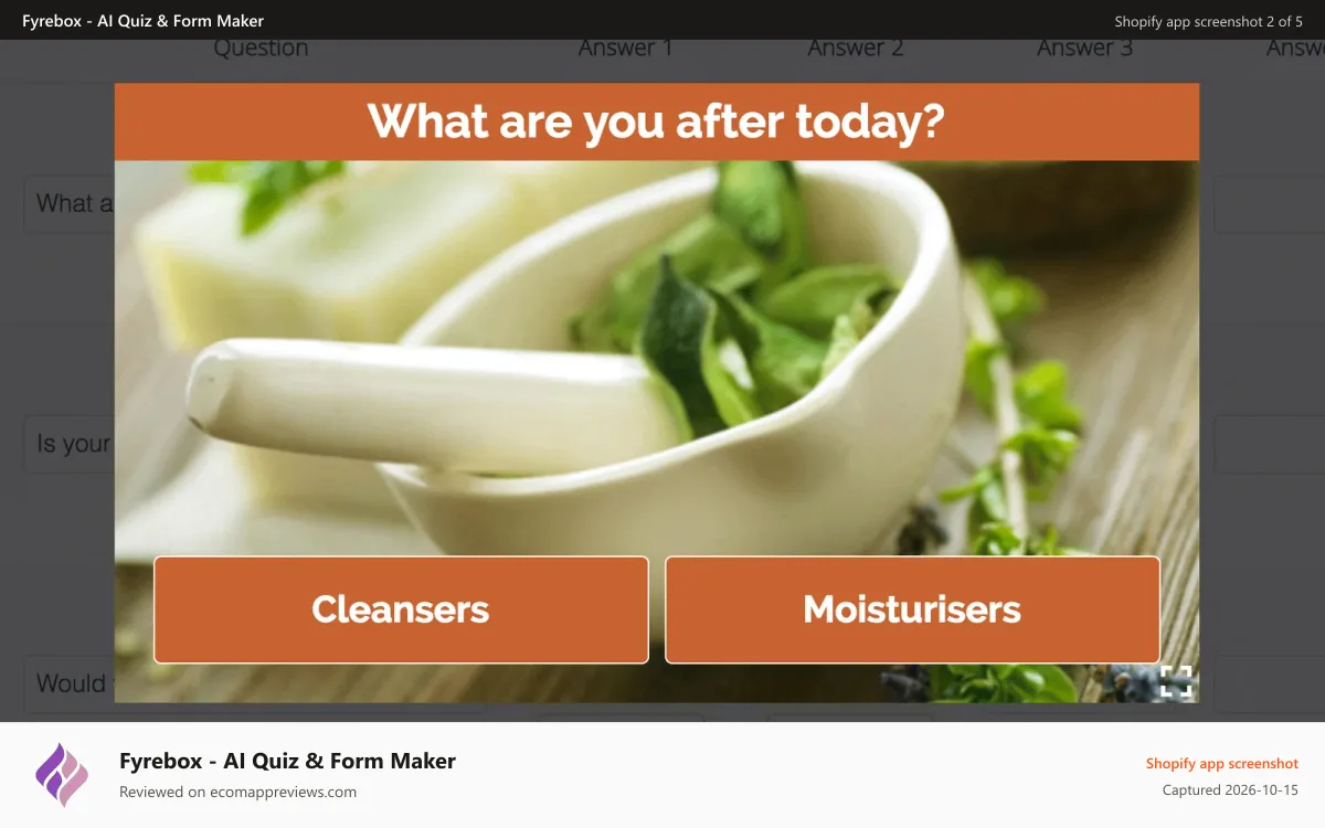 Fyrebox ‑ AI Quiz & Form Maker Shopify app screenshot: Quiz Game Page