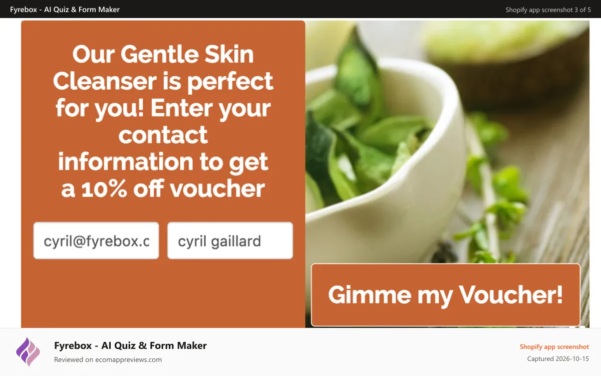 Fyrebox ‑ AI Quiz & Form Maker Shopify app screenshot: Quiz Lead Form