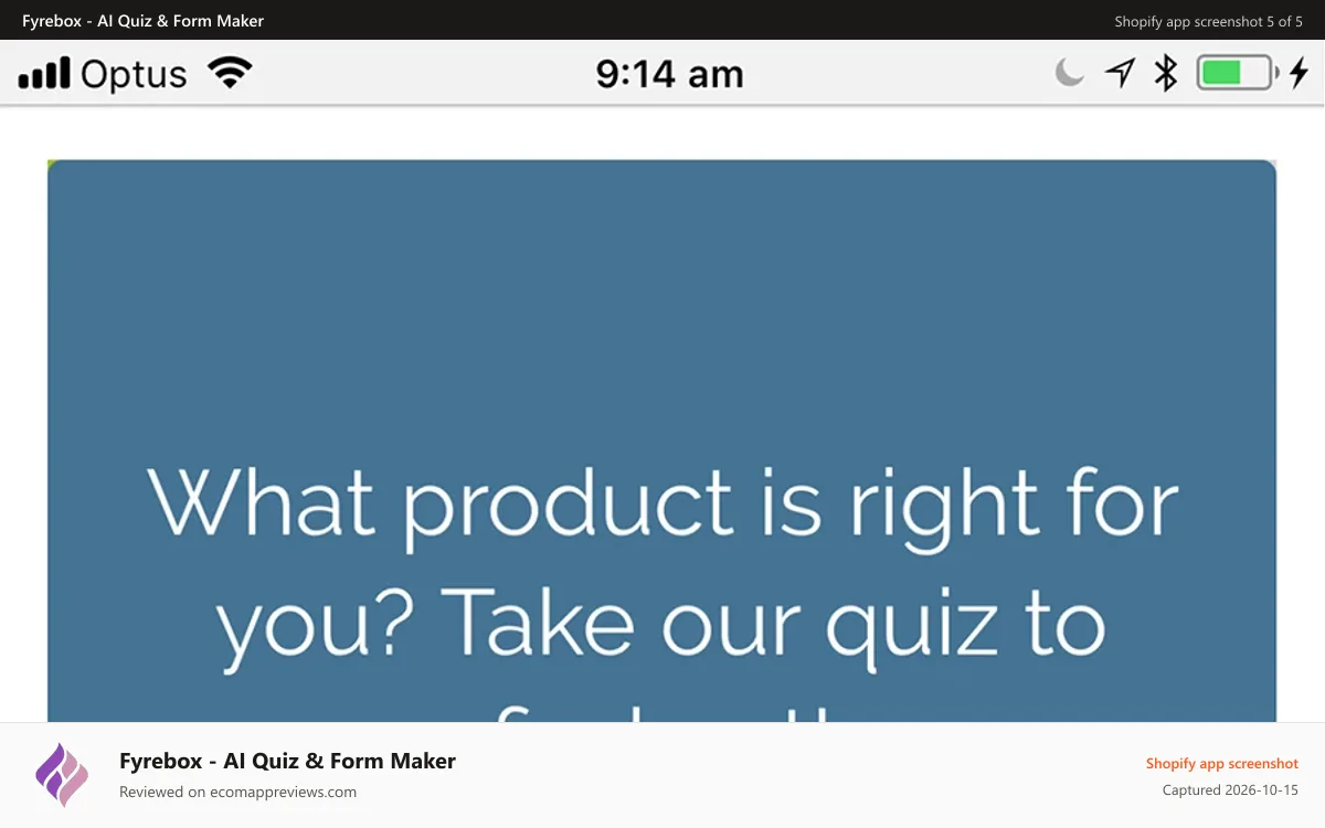 Fyrebox ‑ AI Quiz & Form Maker Shopify app screenshot: Quiz Start Page