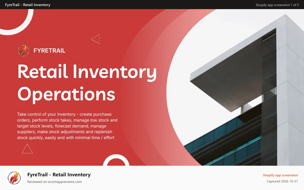 FyreTrail ‑ Retail Inventory Shopify app screenshot: FyreTrail Feature Overview