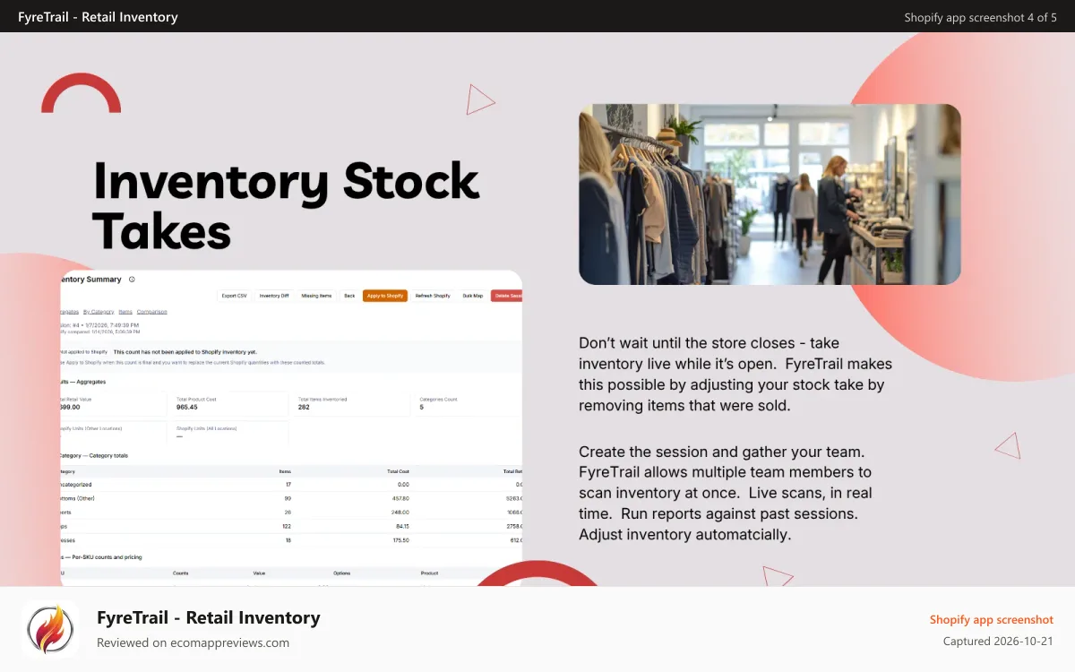 FyreTrail ‑ Retail Inventory Shopify app screenshot: Inventory Stock Takes