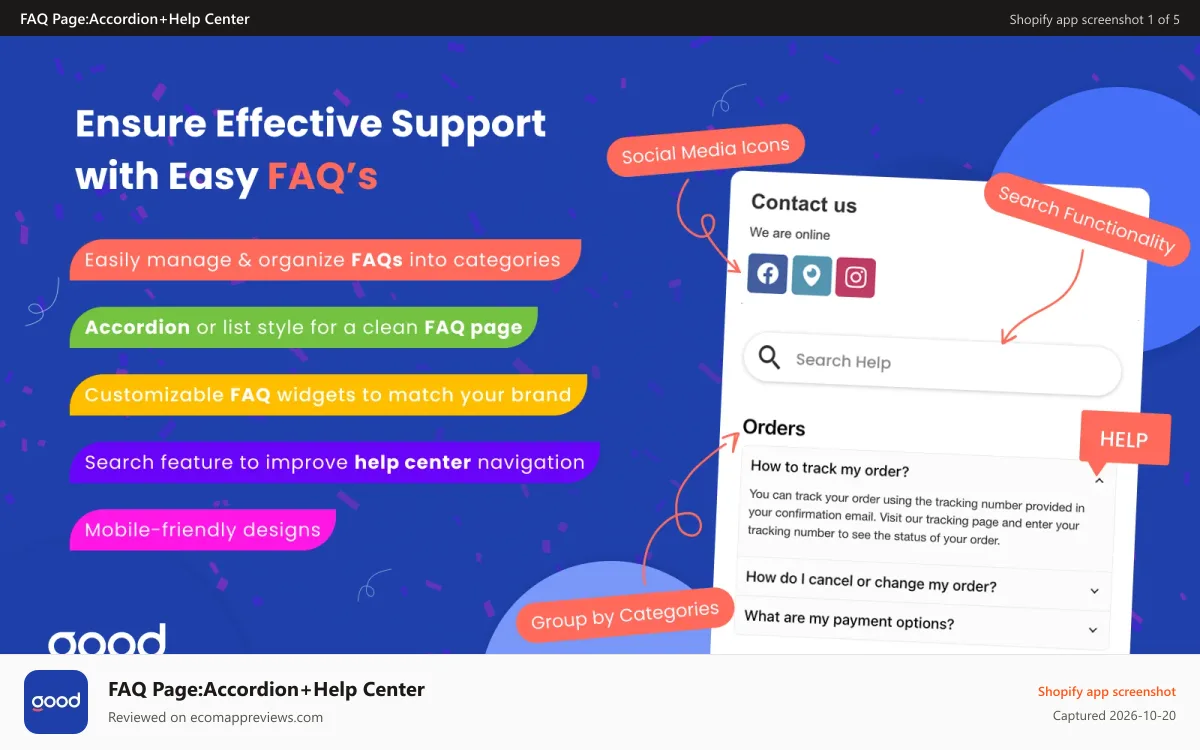 FAQ Page:Accordion+Help Center Shopify app screenshot: Banner