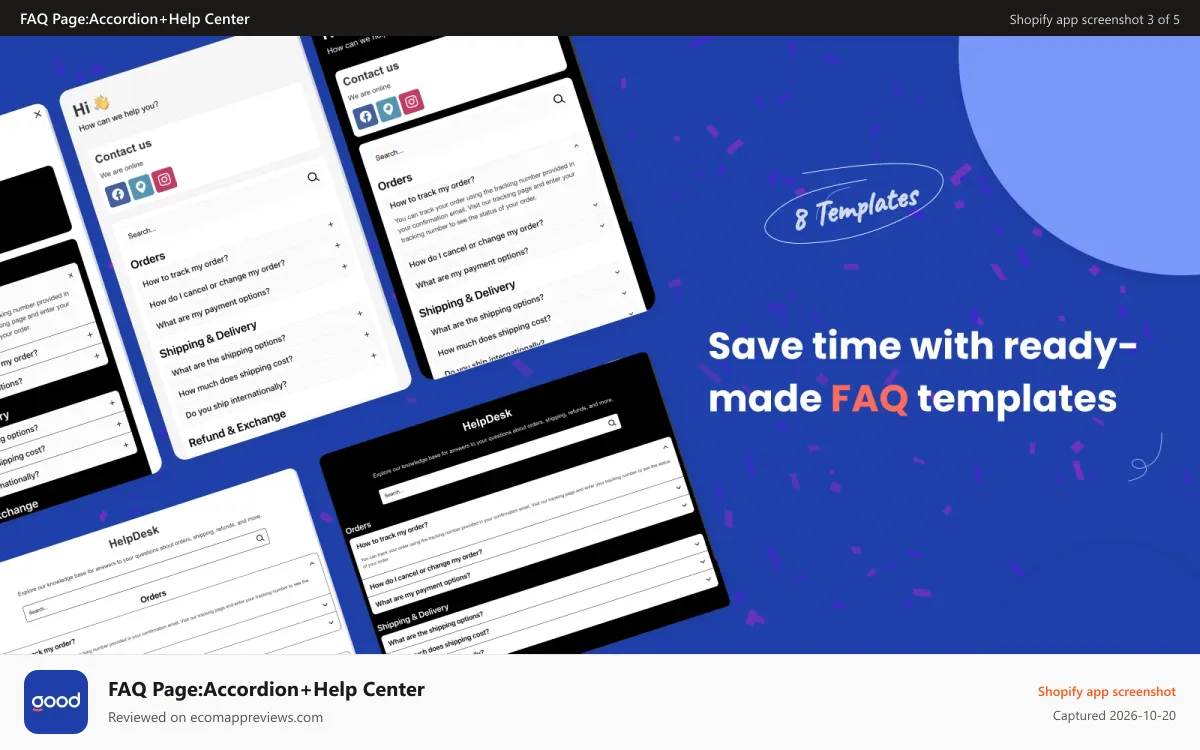 FAQ Page:Accordion+Help Center Shopify app screenshot: Templates