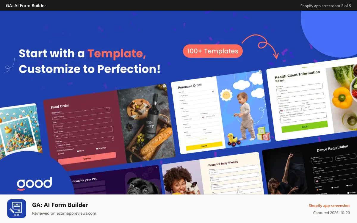 GA: AI Form Builder Shopify app screenshot: Perfect templates