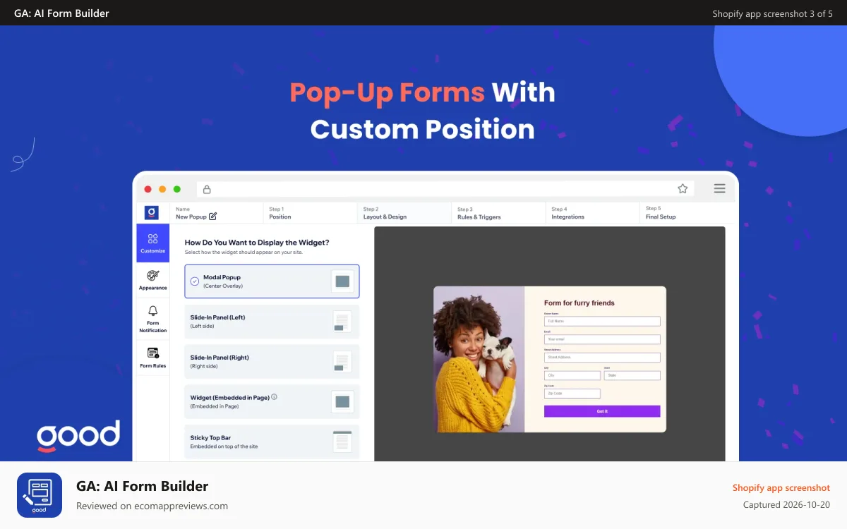 GA: AI Form Builder Shopify app screenshot: Custom Position