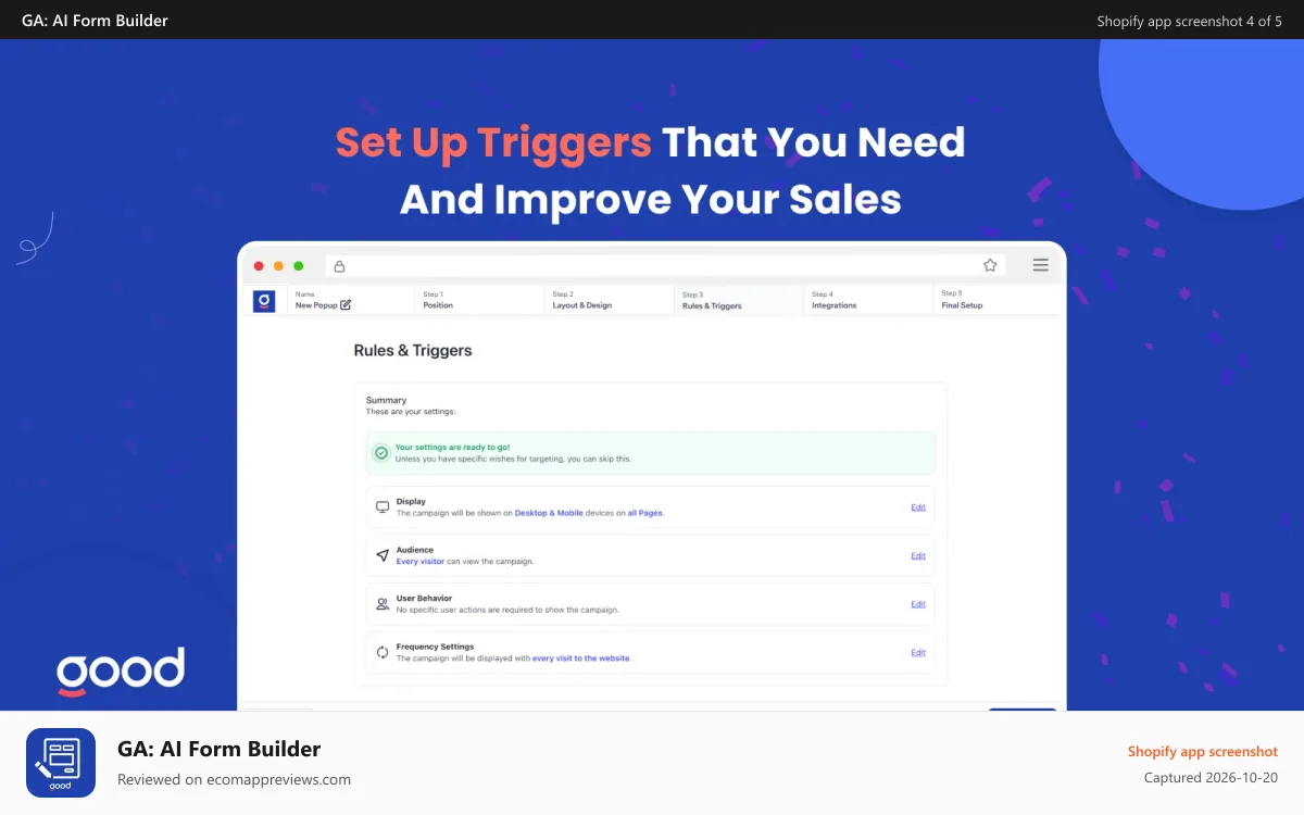 GA: AI Form Builder Shopify app screenshot: Set Up Triggers