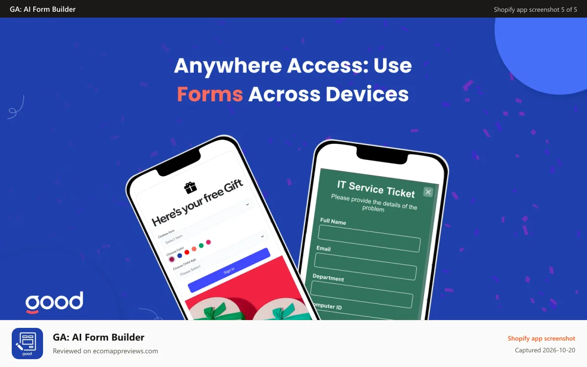 GA: AI Form Builder Shopify app screenshot: Mobile friendly