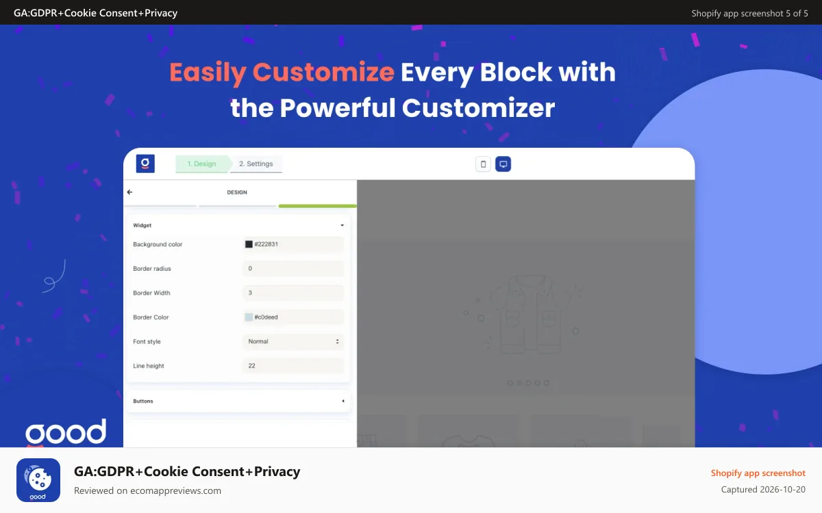 GA:GDPR+Cookie Consent+Privacy Shopify app screenshot: Customizer