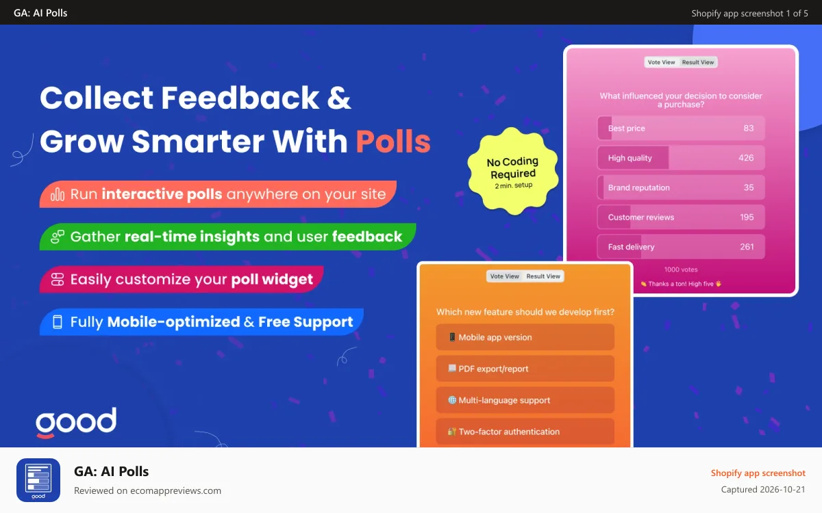 GA: AI Polls Shopify app screenshot: Banner
