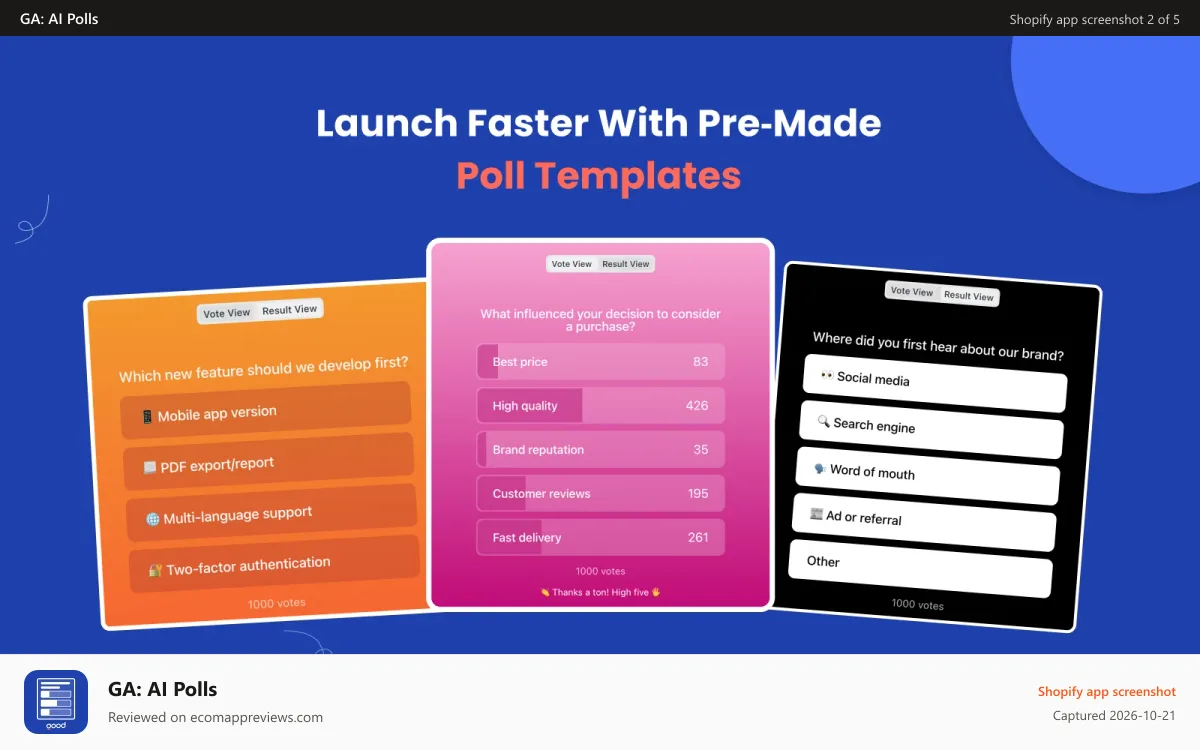 GA: AI Polls Shopify app screenshot: Templates