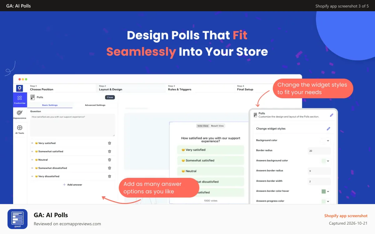 GA: AI Polls Shopify app screenshot: Customization