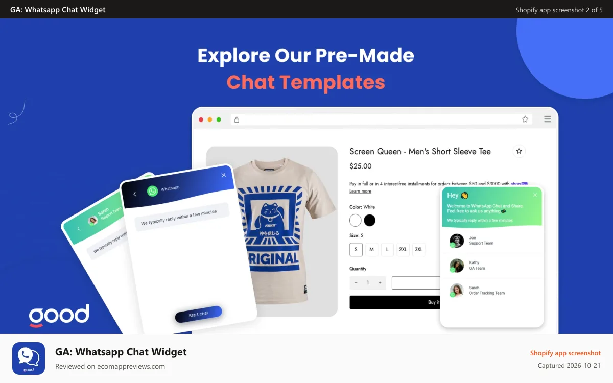 GA: Whatsapp Chat Widget Shopify app screenshot: Templates