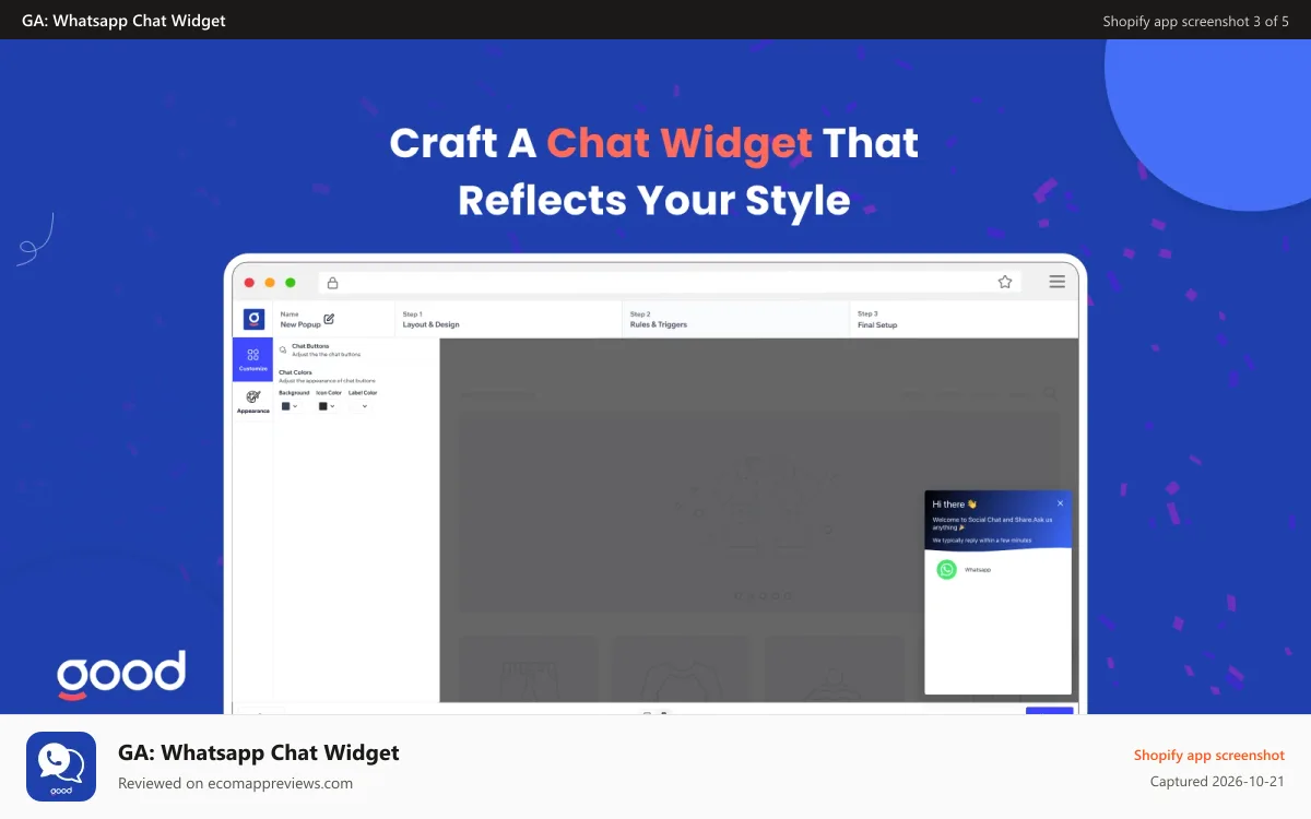 GA: Whatsapp Chat Widget Shopify app screenshot: Customization