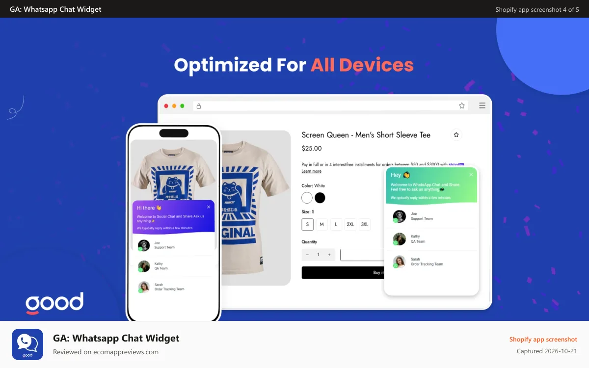 GA: Whatsapp Chat Widget Shopify app screenshot: Mobile Responsivenes