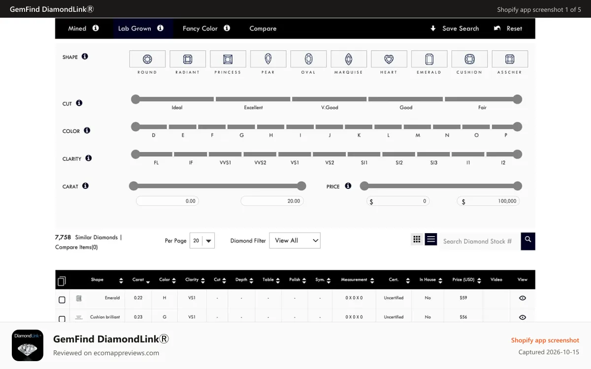GemFind DiamondLinkⓇ Shopify app screenshot: Diamond Link
