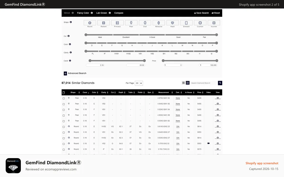 GemFind DiamondLinkⓇ Shopify app screenshot: DiamondLink Preview