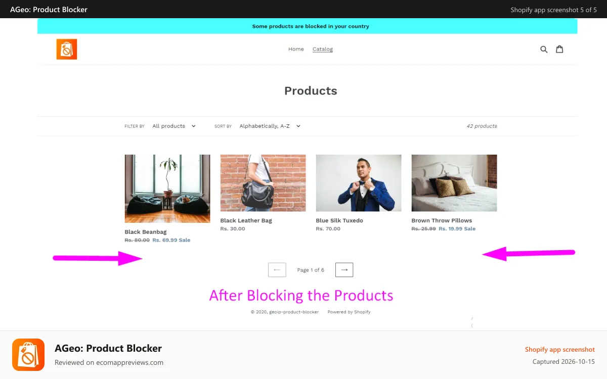 AGeo: Product Blocker Shopify app screenshot: AGeo Product & Section Blocker