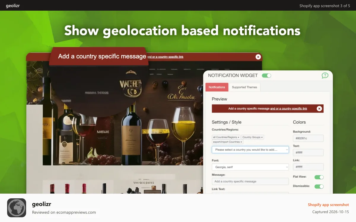 geolizr Shopify app screenshot: Geolizr notification widget