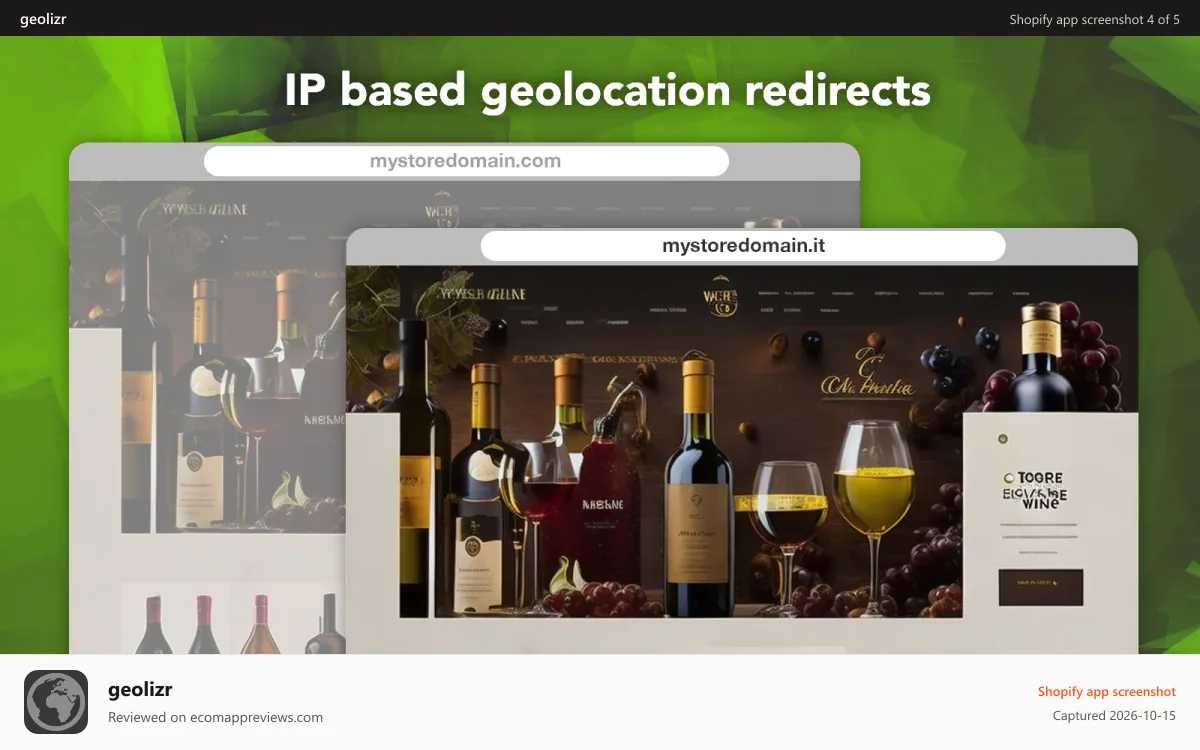geolizr Shopify app screenshot: Geolizr redirect Widget