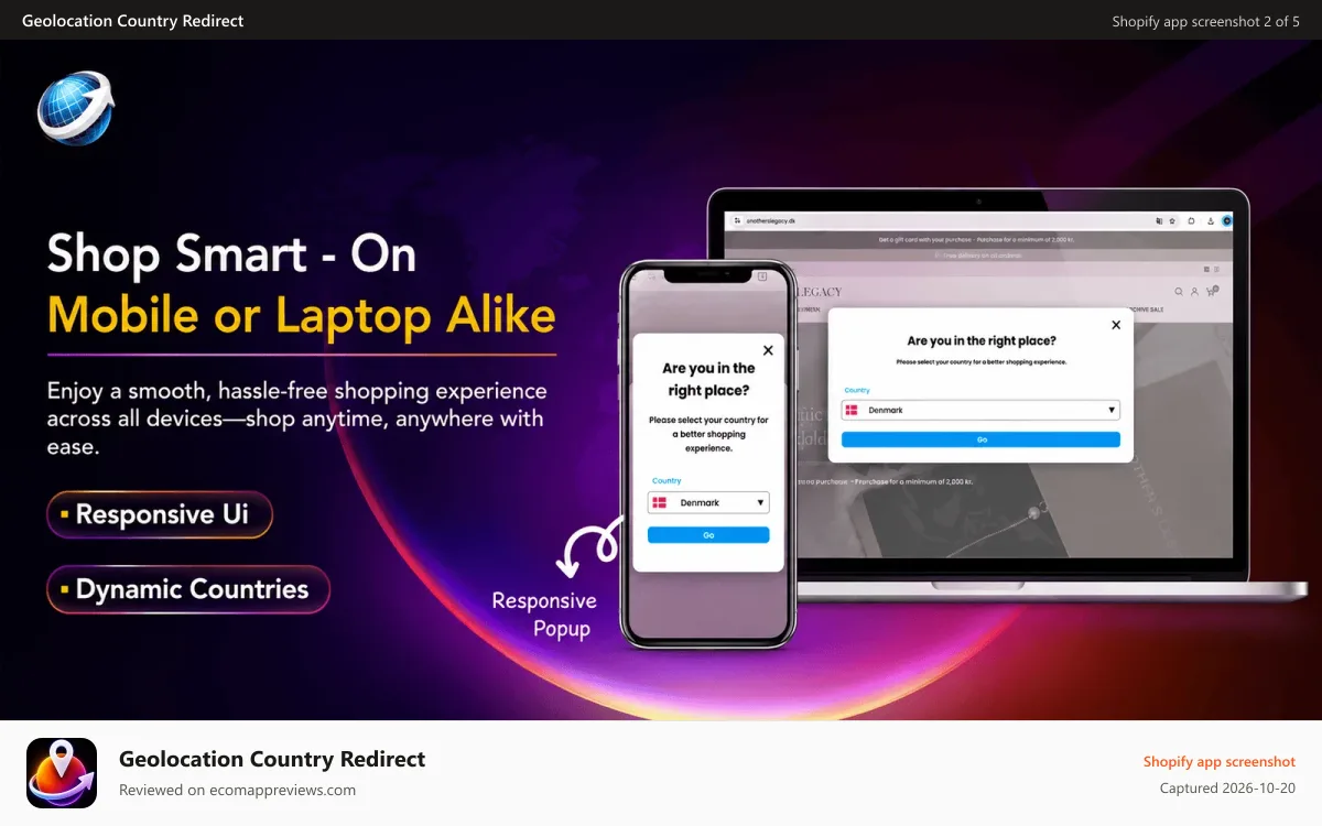 Geolocation Country Redirect Shopify app screenshot: Redirect popup geo redirection