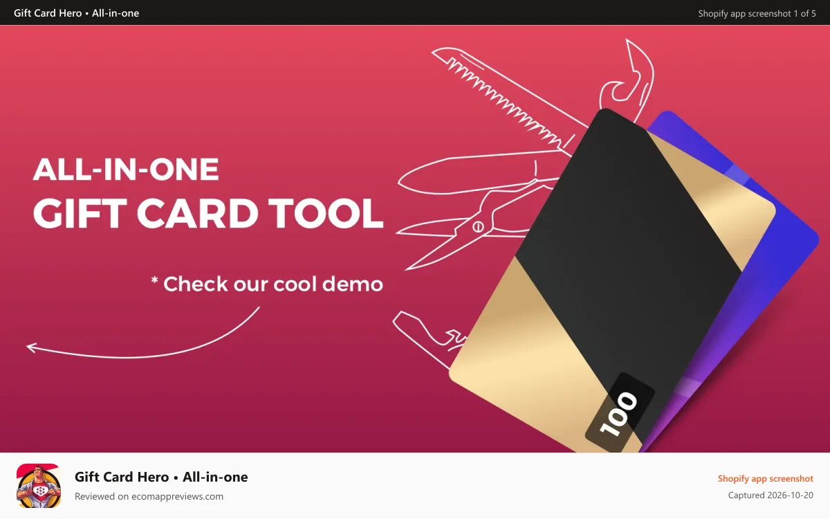 Gift Card Hero • All‑in‑one Shopify app screenshot: All-in-one Shopify Gift Card Tool