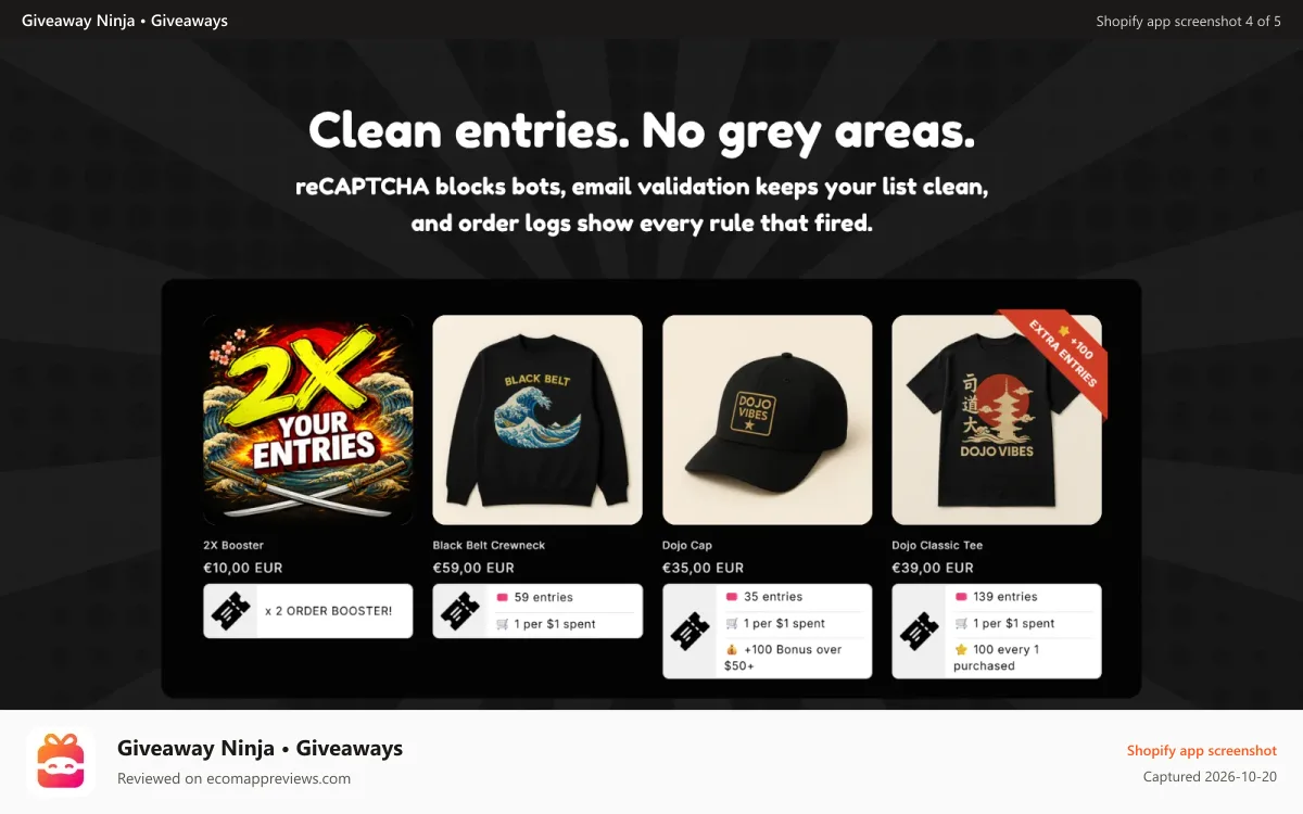 Giveaway Ninja • Giveaways Shopify app screenshot: Run a giveaway and gamify contests on Shopify