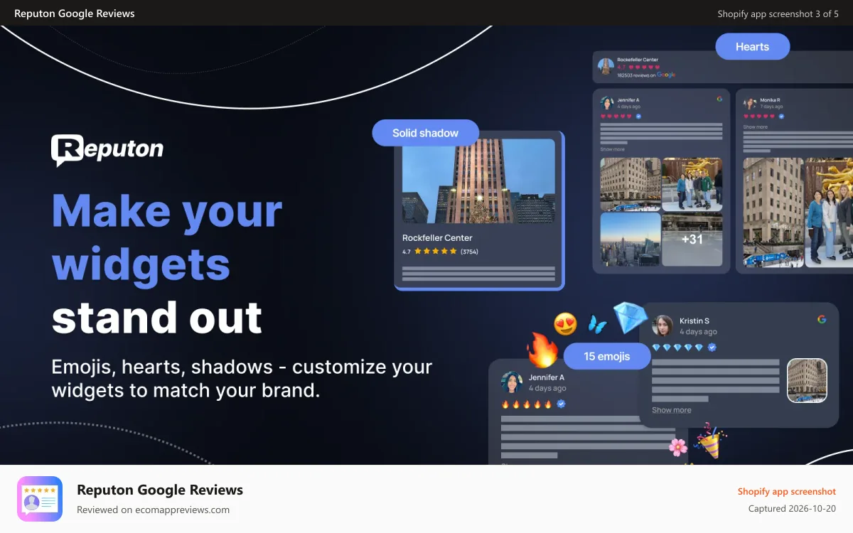 Reputon Google Reviews Shopify app screenshot: Google reviews customisation
